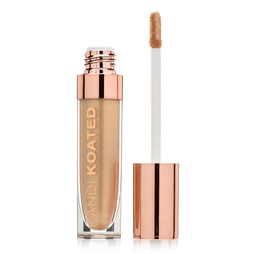 An open tube of Luster in “Cool Whip”, a pale gold with a metallic finish. The rose gold cap with doe foot applicator stands beside it on a white background.